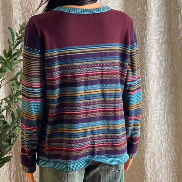 Vintage 90s Christopher & Banks Purple Blue Striped Sequined Cardigan Size L‎ - Picture 3 of 8